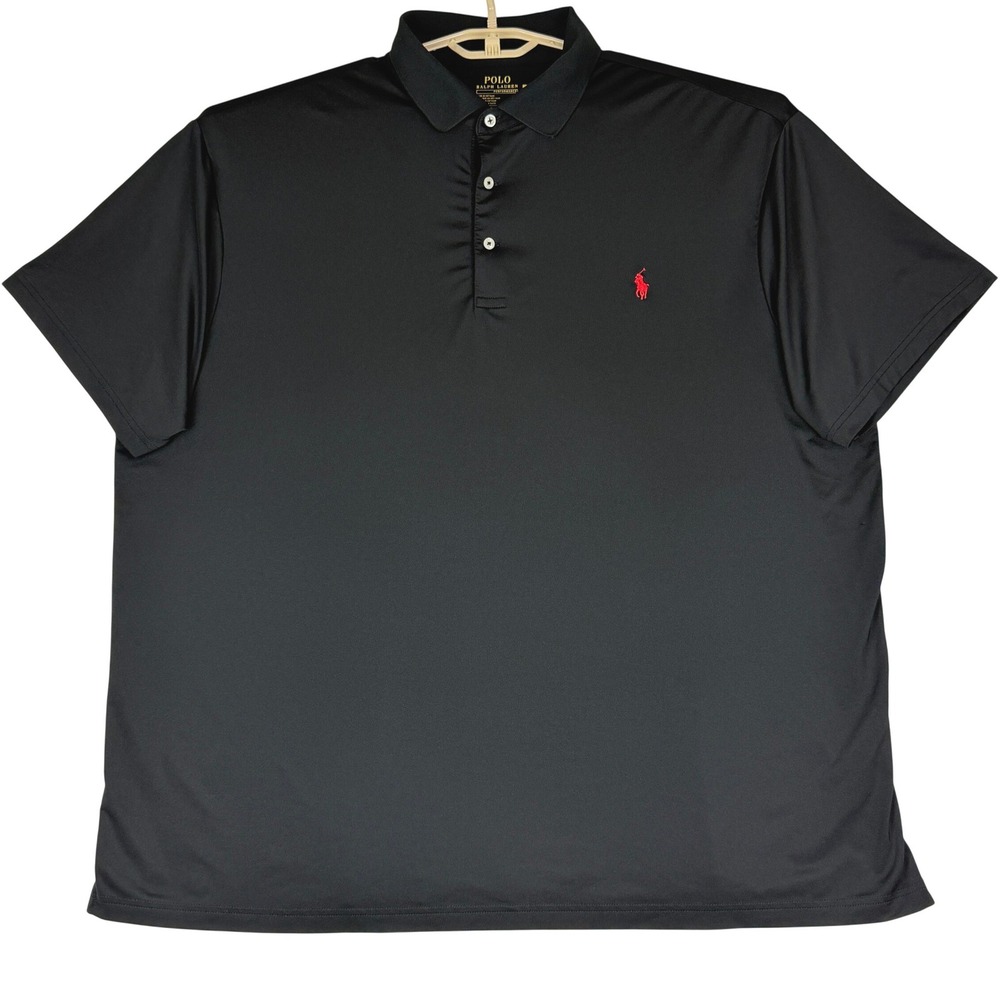 Polo Ralph Lauren Performance Polo Mens 2XB Black Red Pony Big Tall Stretch